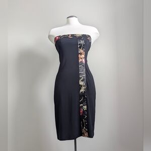 Digital Clothing Black Strapless Japanese Floral Satin Dress Small Authentic Y2K
